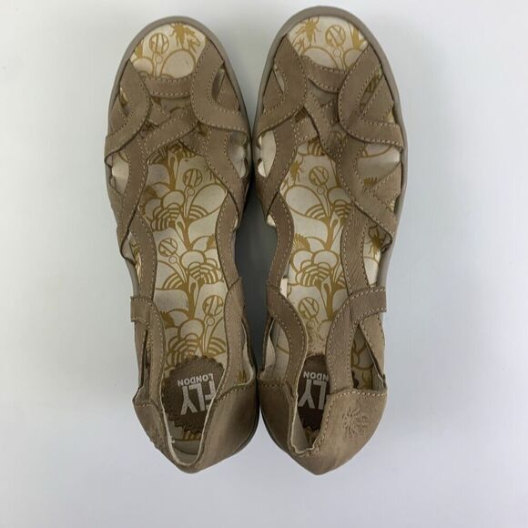 Fly London Yadi Wedge Taupe Suede Slip On Open Toe Strappy Sandal Women 40 9-9.5 - Picture 7 of 13